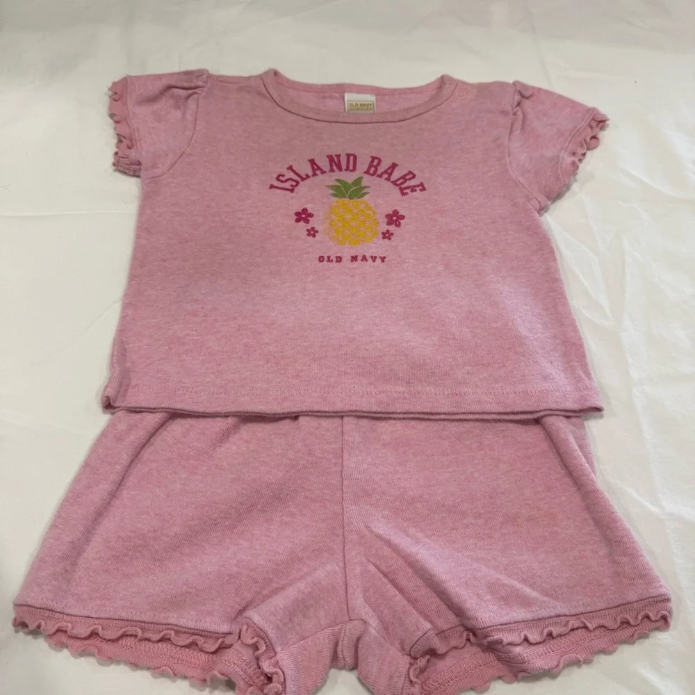 Y2K Old Navy Pink Kids Matching Set Pineapple Floral Size 6-12 Months